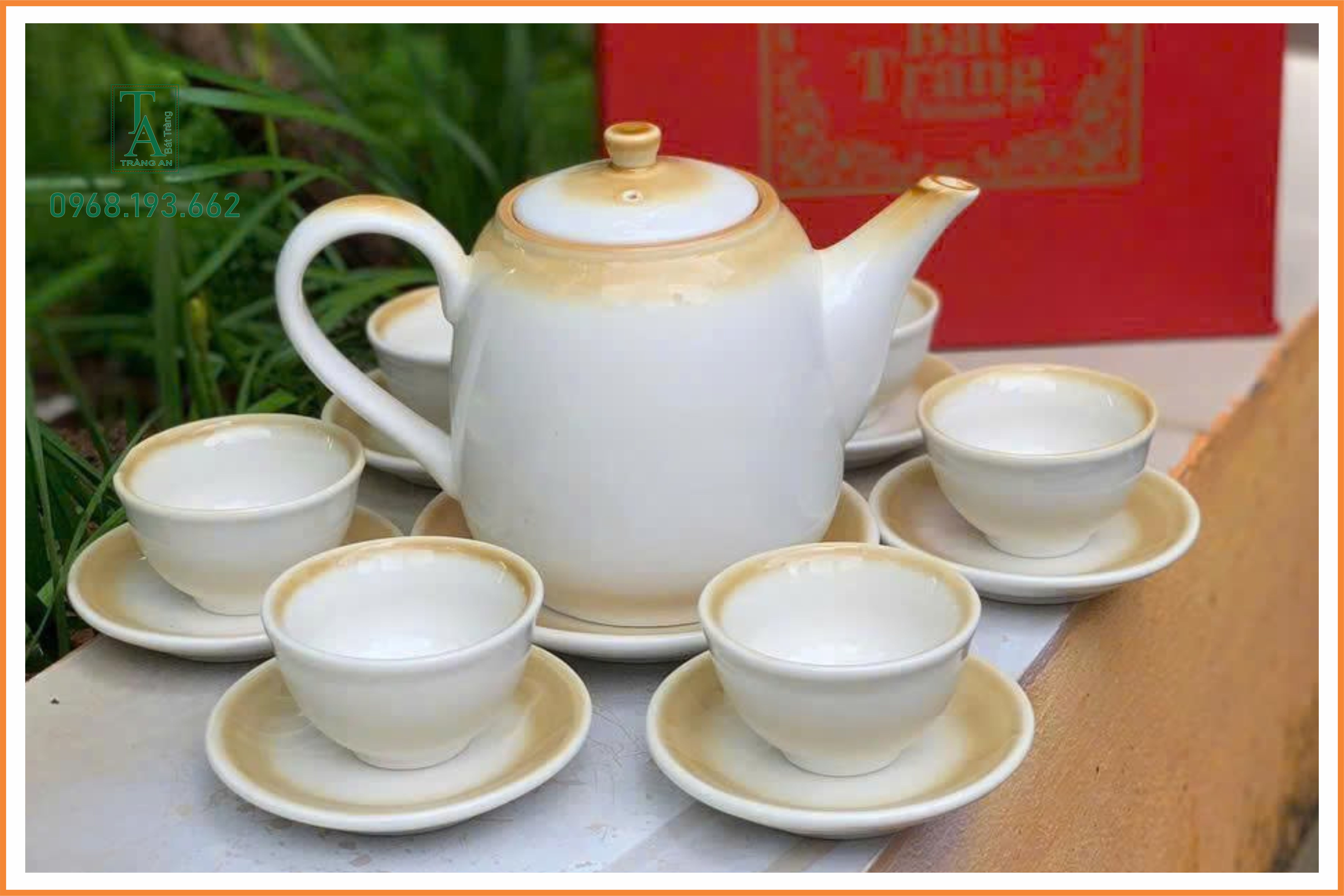bộ trà bát tràng cao cấp men hoàng thổ 2